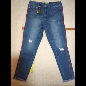 Sevens7 NWT Women's Mid Rise Ankle Skinny  Destroyed Jeans With  Stripe Sz 16